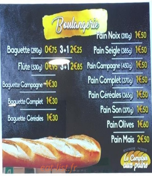 Le Comptoir aux pains — carte page 1