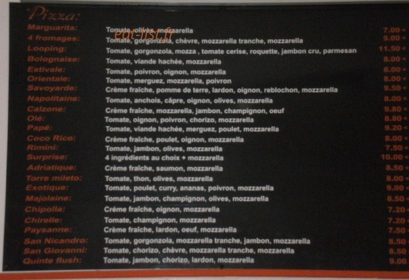 Looping Pizza — carte page 1