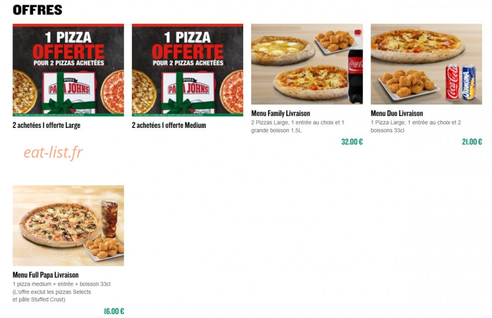 Papa John's Pizza — carte page 1