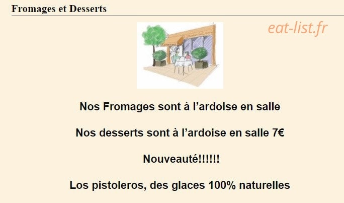 Carte et menu de L'atelier du Louvre à Saint Symphorien d'Ozon — Fromages et desserts