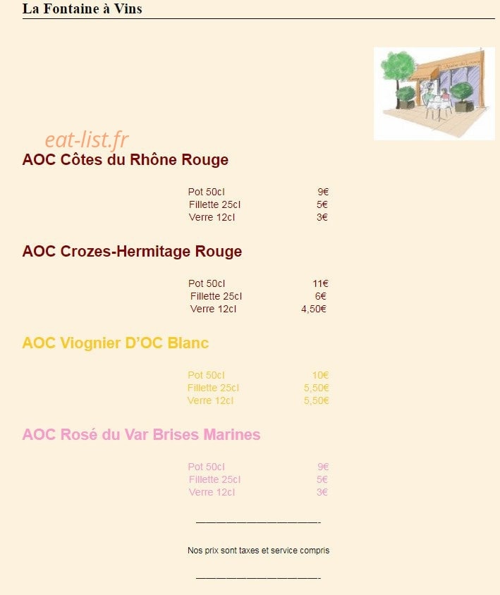 Carte et menu de L'atelier du Louvre à Saint Symphorien d'Ozon — Fontaine à vins