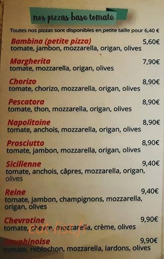 Mia Pizza — carte page 2