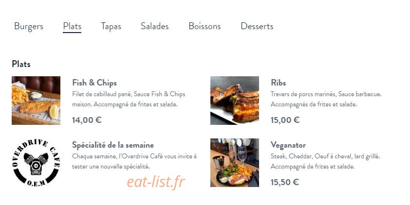 Overdrive cafe — carte page 2