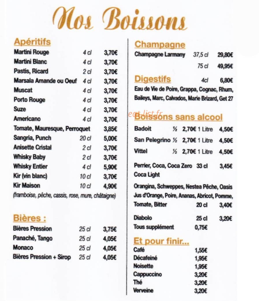 Carte et menu de Pizzeria Sauveur à Saint Symphorien d'Ozon — vins