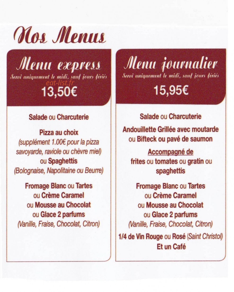 Carte et menu de Pizzeria Sauveur à Saint Symphorien d'Ozon — menus