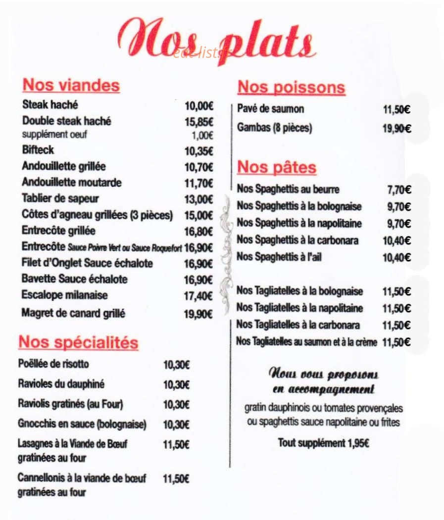 Carte et menu de Pizzeria Sauveur à Saint Symphorien d'Ozon — plats