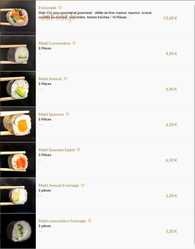 Carte et menu de L'instant Sushi à Serezin du Rhone — Les makis & futomakis
