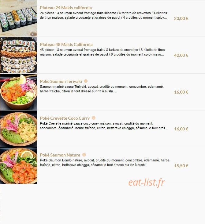 Carte et menu de L'instant Sushi à Serezin du Rhone — Les plateaux & poke bowl