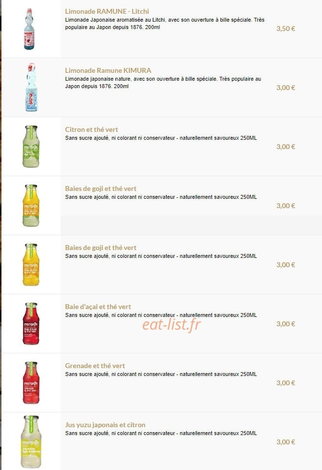 Carte et menu de L'instant Sushi à Serezin du Rhone — Les thés & limonades