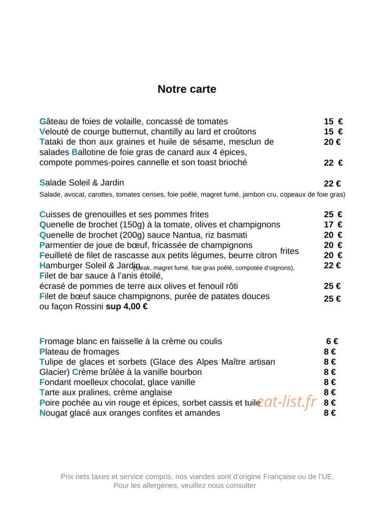 Soleil et Jardin — carte page 3