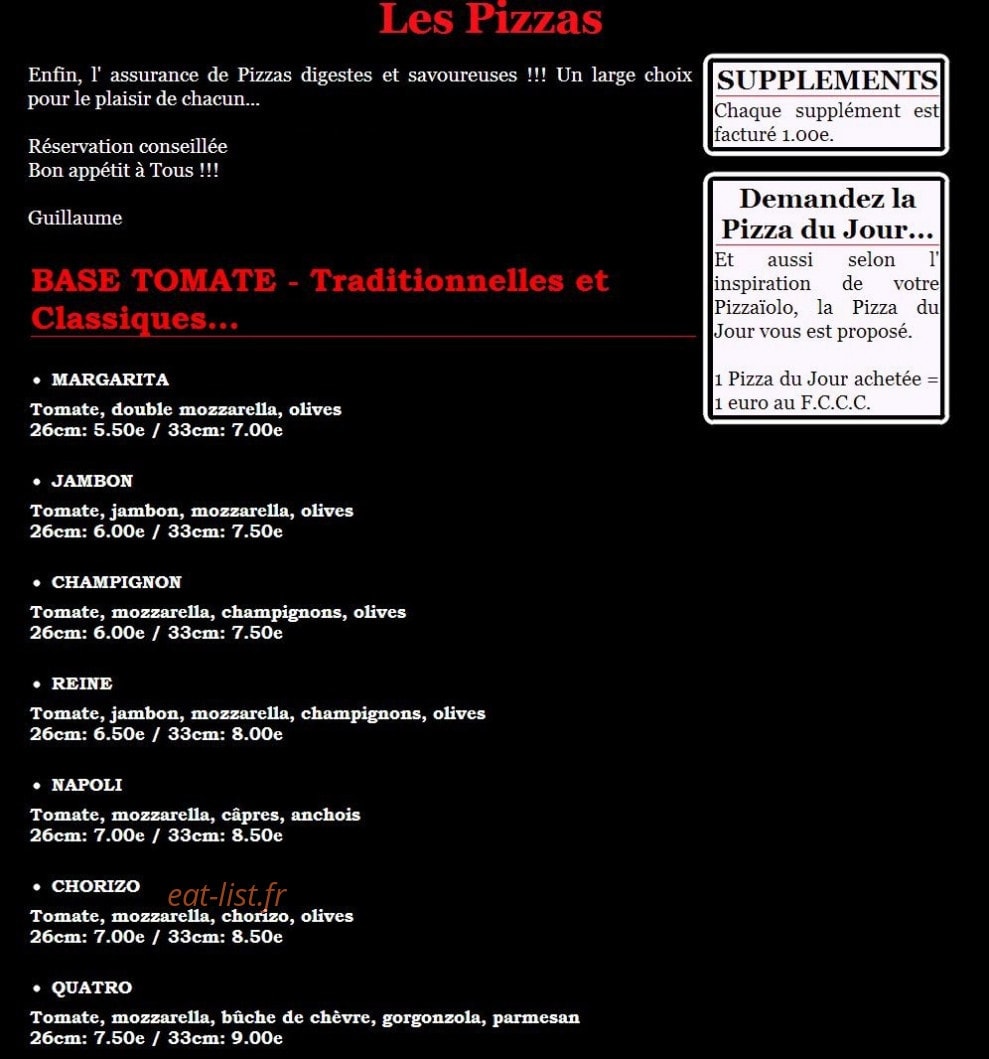 Pizza Calypso — carte page 1