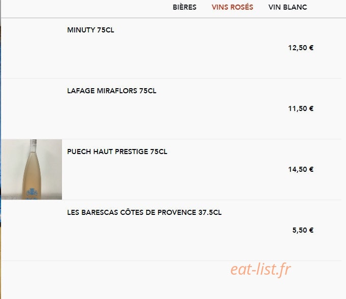 Carte et menu de House Pizzas à Civrieux d'Azergues — Les vins rosés
