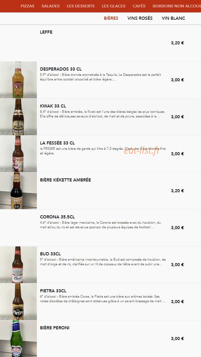 Carte et menu de House Pizzas à Civrieux d'Azergues — Les bières
