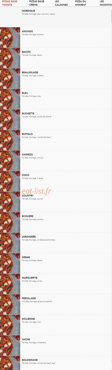 Carte et menu de House Pizzas à Civrieux d'Azergues — Les pizzas base tomate