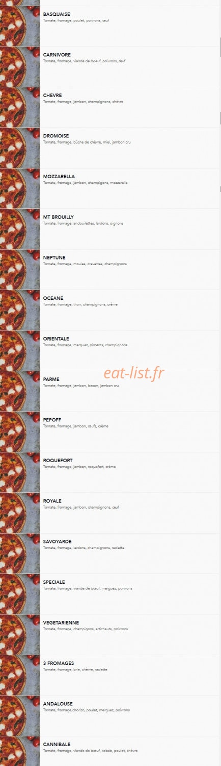 Carte et menu de House Pizzas à Civrieux d'Azergues — Les pizzas base tomate (suite)