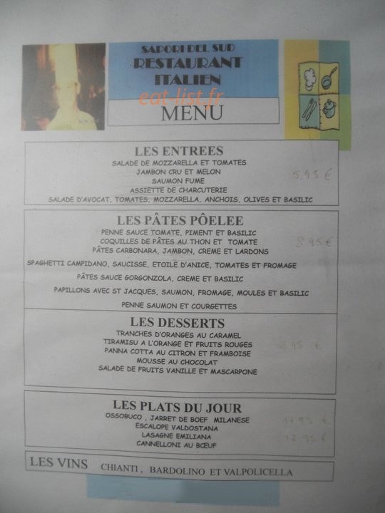 Carte et menu de Sapori del sud à Civrieux d'Azergues — Le menu