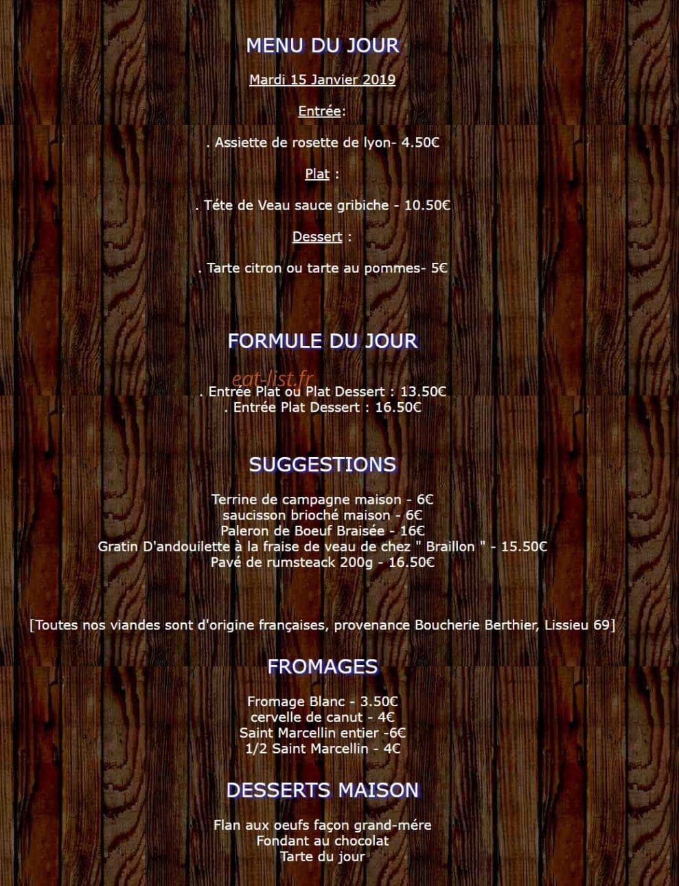 Bistrot du Marché — carte page 1