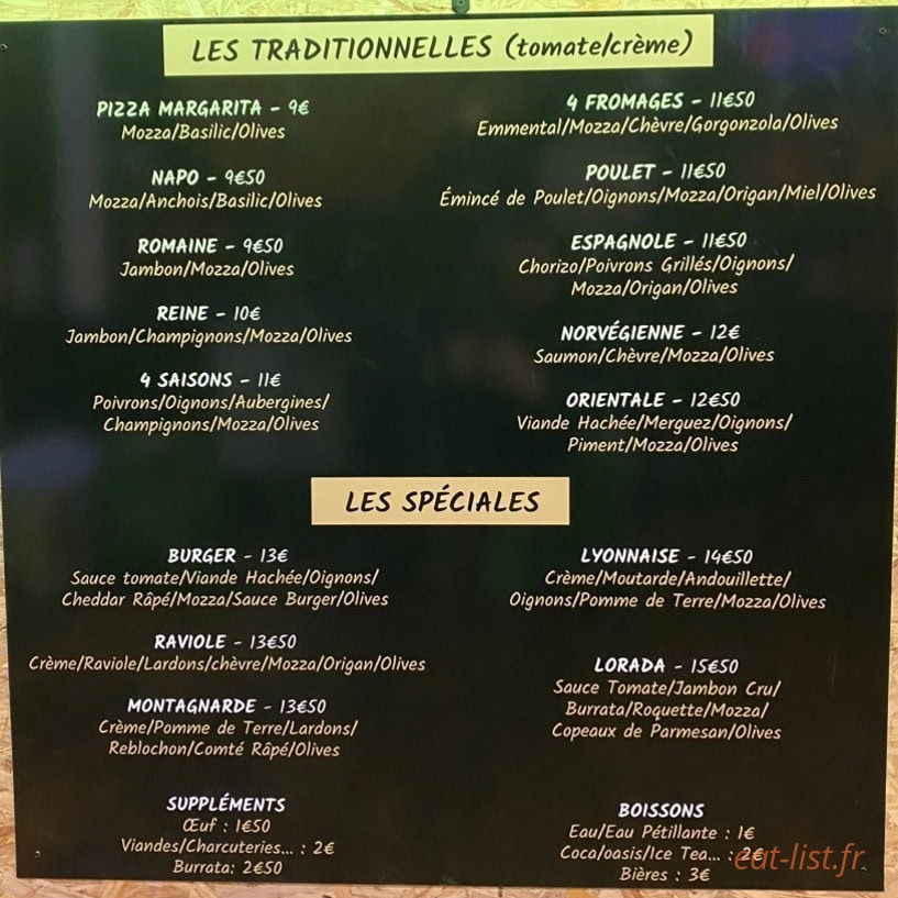 Lorada Pizza — carte page 1