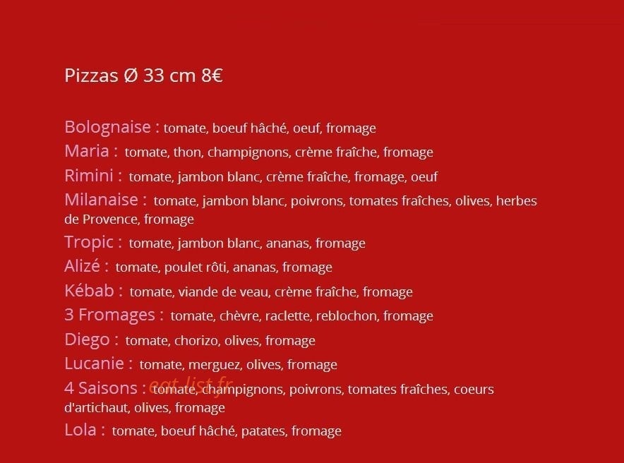Régal Pizzas — carte page 2