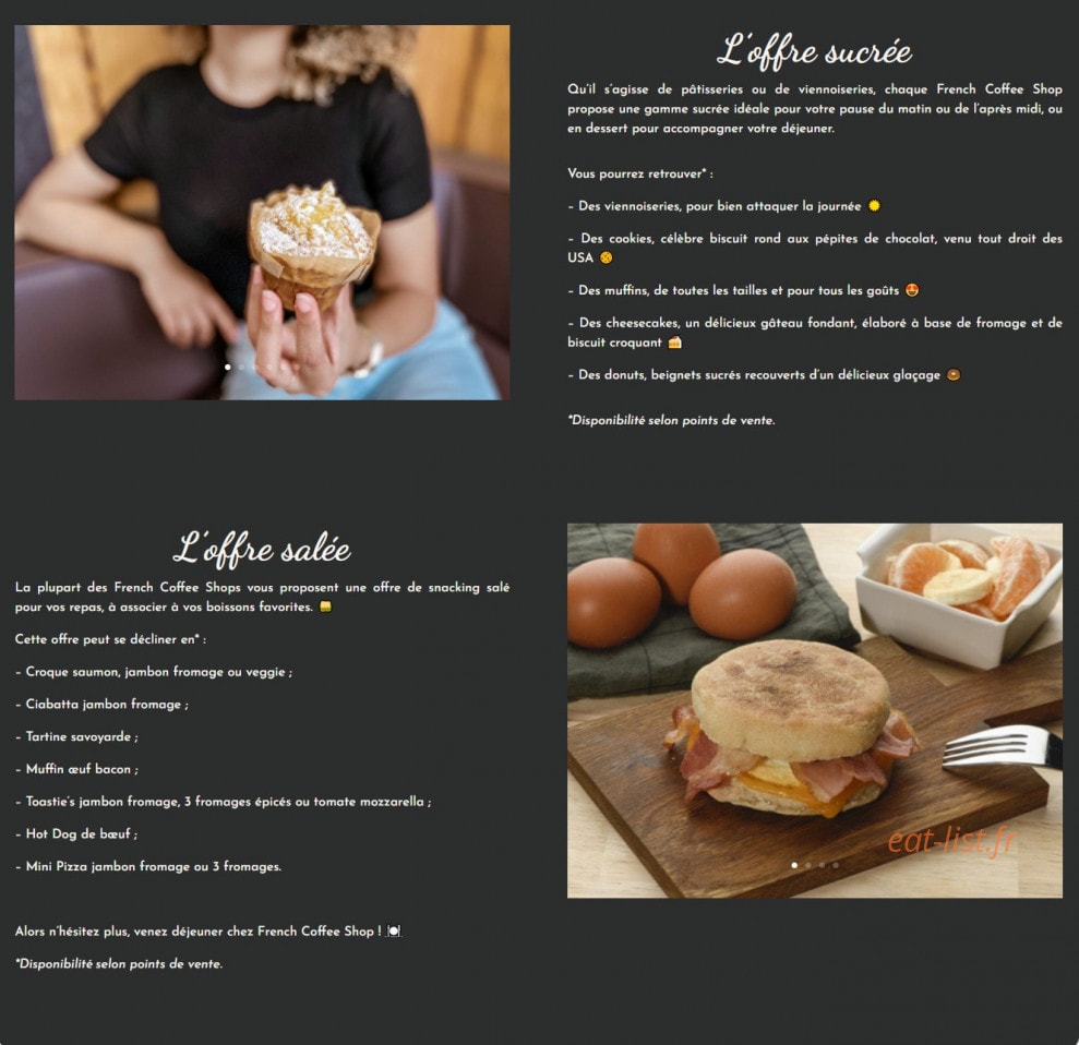 French Coffee Shop — carte page 1