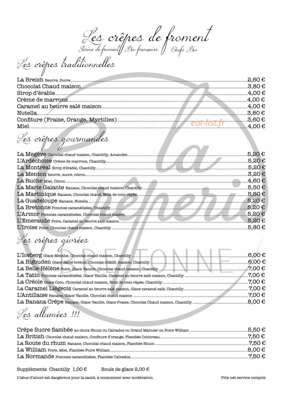 La Crêperie Bretonne — carte page 2