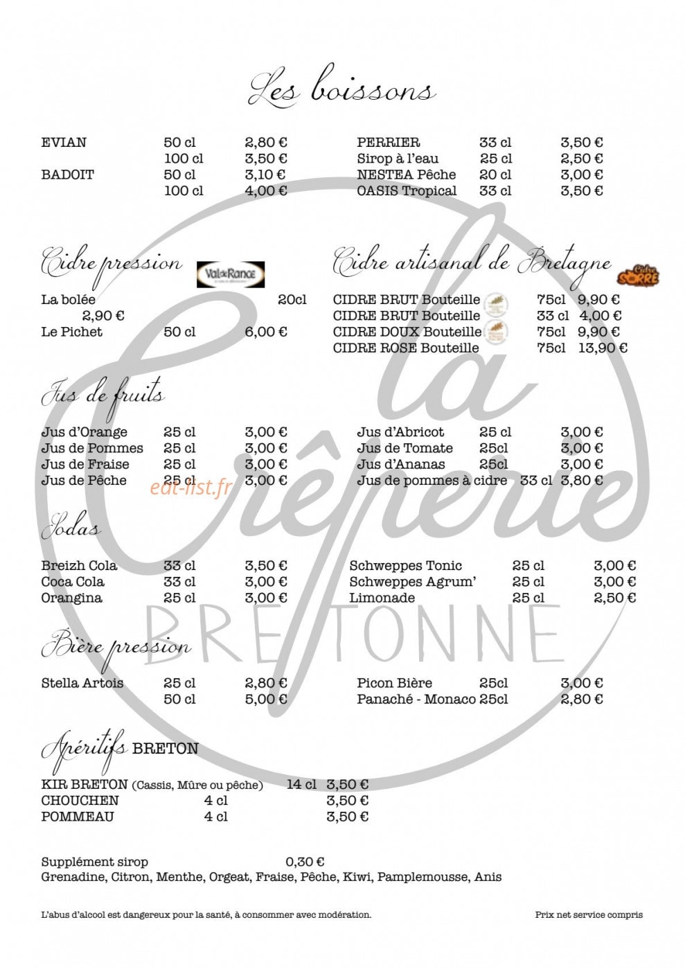 La Crêperie Bretonne — carte page 4