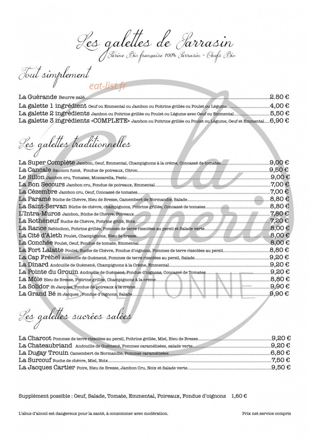 La Crêperie Bretonne — carte page 1