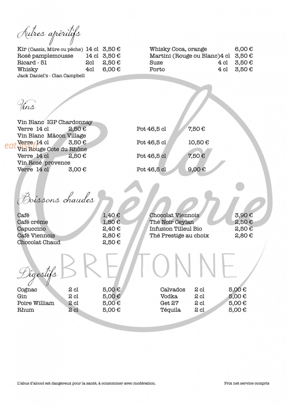 La Crêperie Bretonne — carte page 5