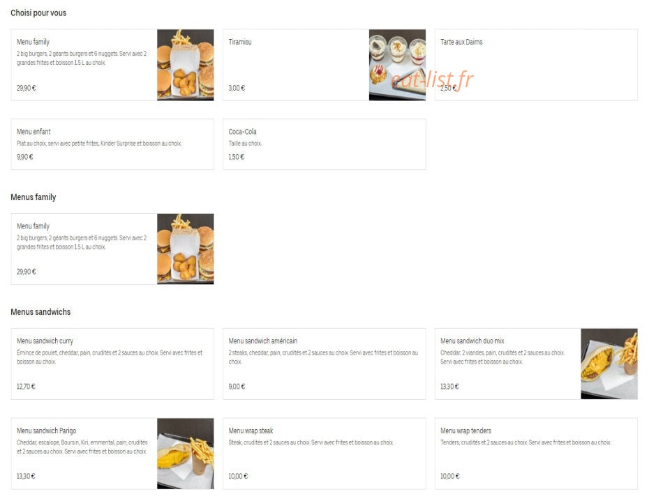 Le Parigo Burger — carte page 1