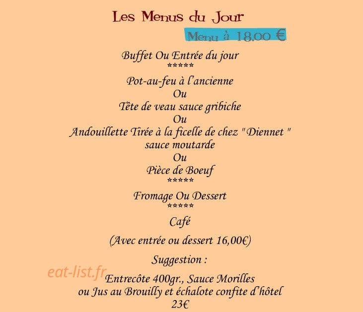 Carte et menu de Le Rive Gauche à Beauregard à Villefranche sur Saone — Menu à 18€