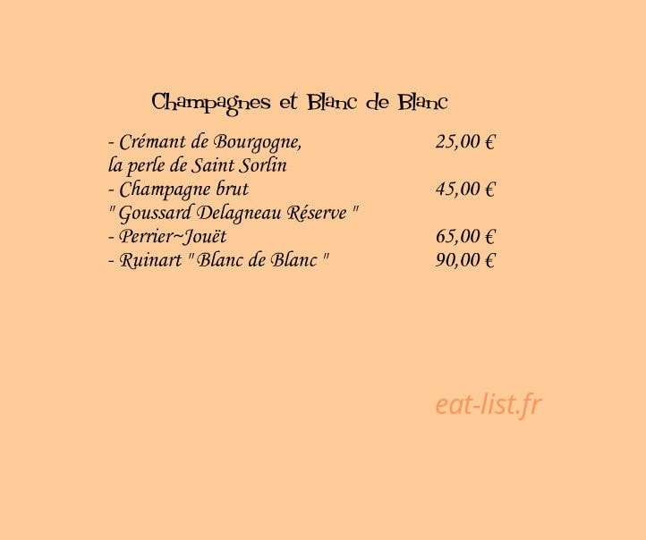 Carte et menu de Le Rive Gauche à Beauregard à Villefranche sur Saone — Champagnes
