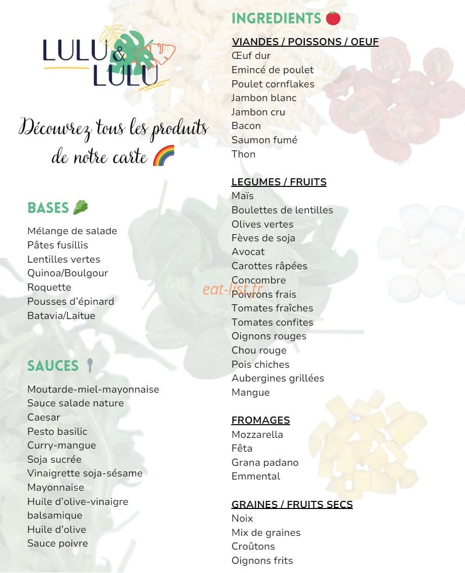 Carte et menu de Lulu & Lulu à Villefranche sur Saone — Les bases, sauces et ingrédients