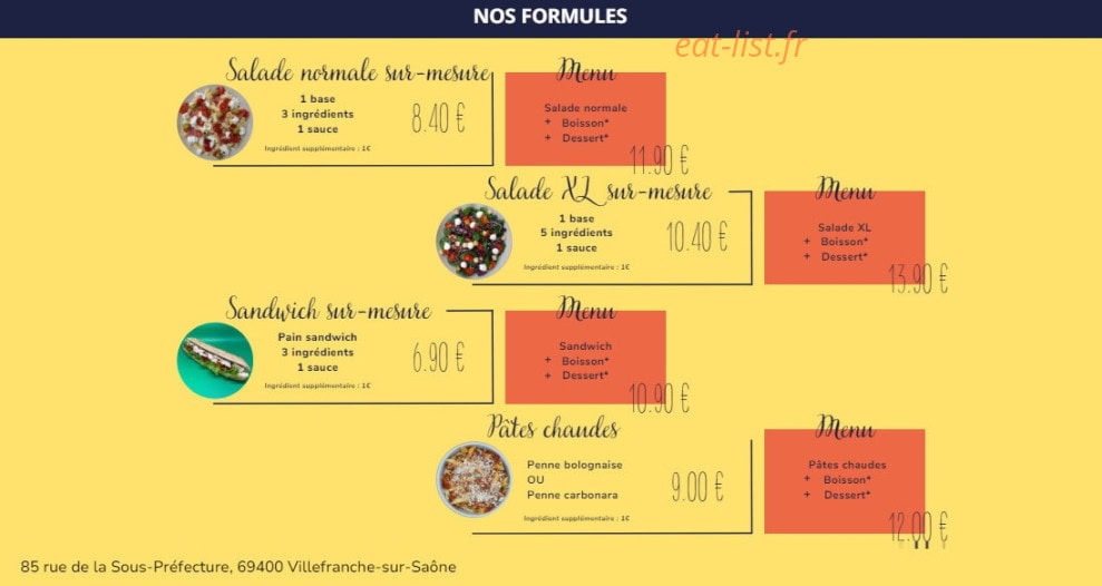 Carte et menu de Lulu & Lulu à Villefranche sur Saone — Les formules