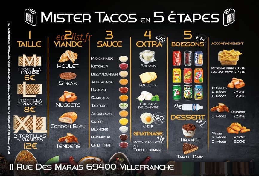 Mister Tacos — carte page 1