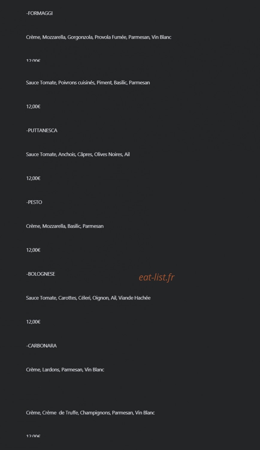 Carte et menu de Pizzeria giovanni à Villefranche sur Saone — Les fromages