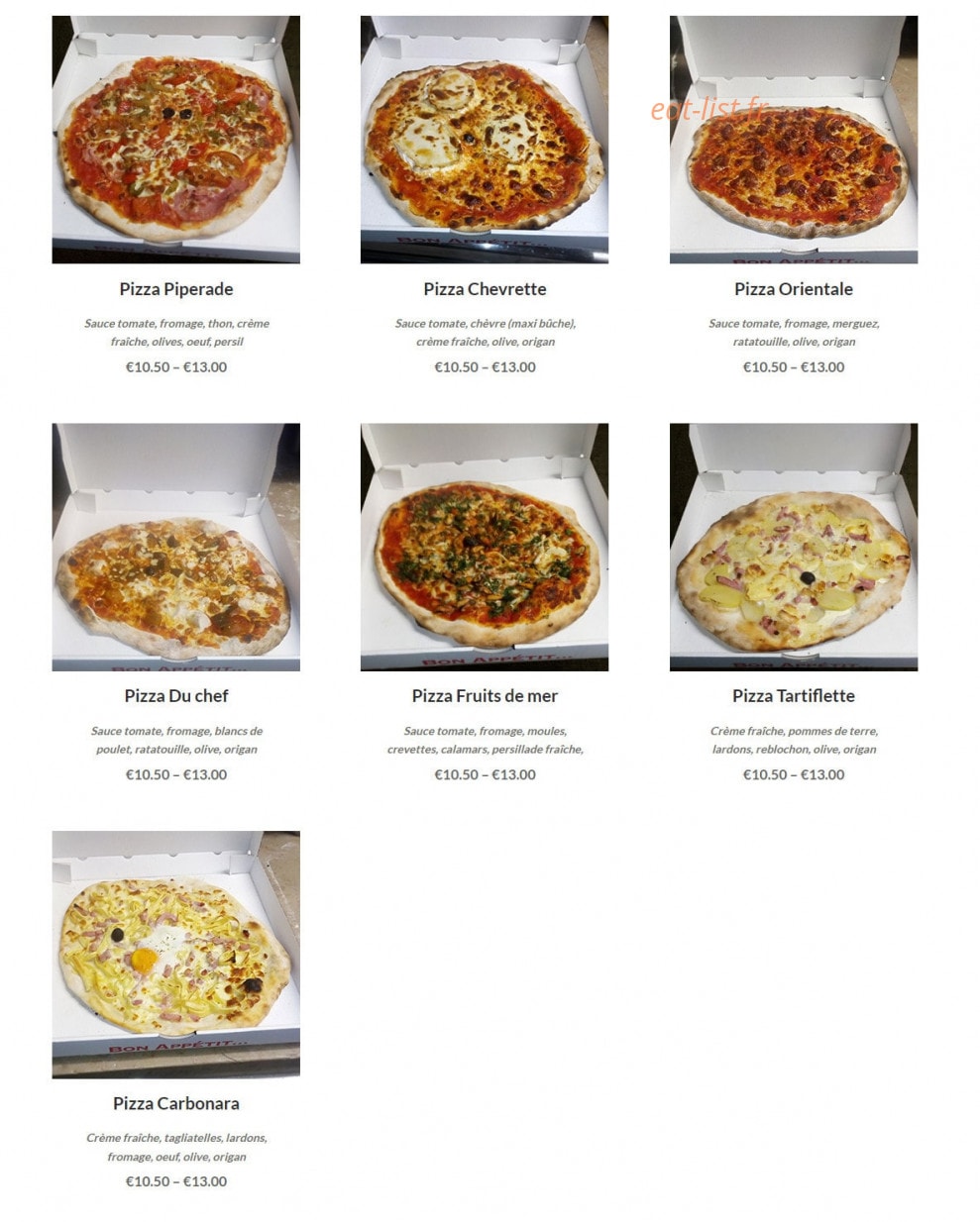 Carte et menu de Pizzeria le Sablier à Villefranche sur Saone — Les pizzas suite