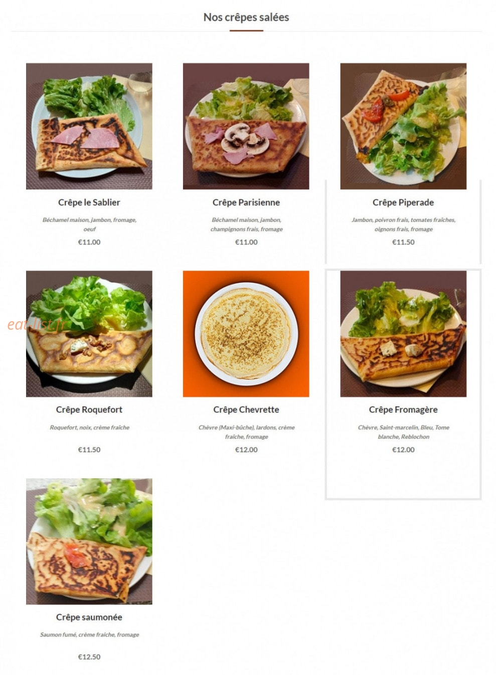 Carte et menu de Pizzeria le Sablier à Villefranche sur Saone — Les crêpes salées