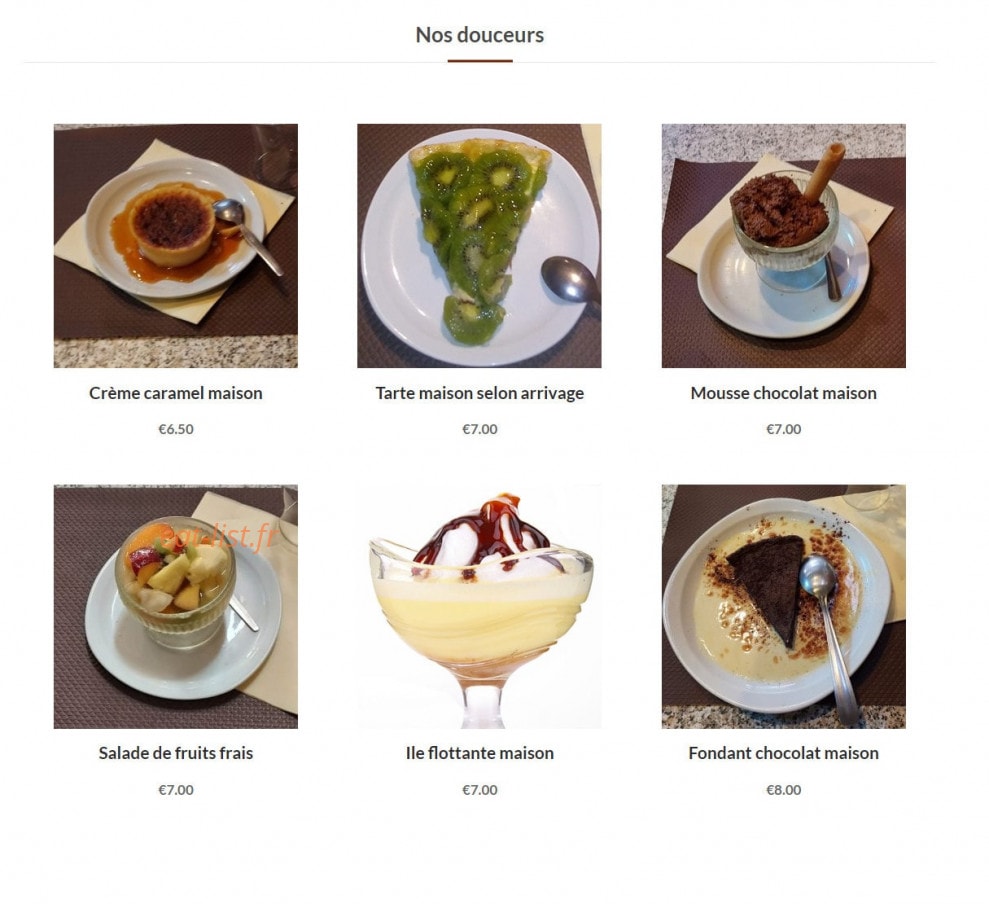 Carte et menu de Pizzeria le Sablier à Villefranche sur Saone — Les douceurs