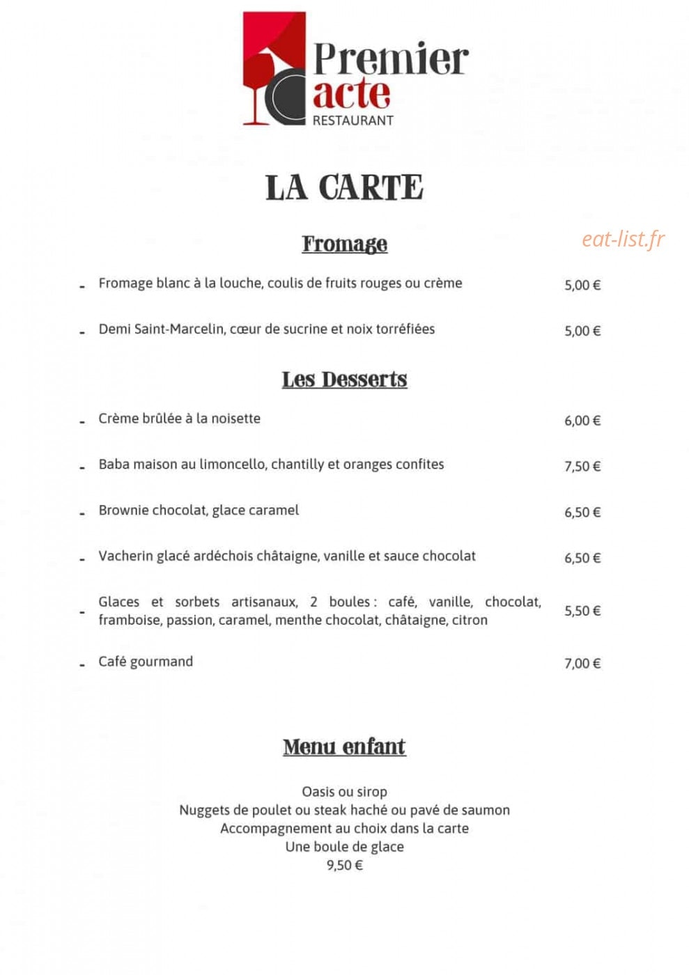 Premier Acte Restaurant — carte page 3