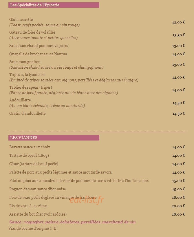 Restaurant L'Epicerie — carte page 2