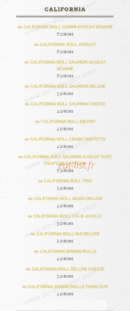 Carte et menu de Sushi Academie à Villefranche sur Saone — California