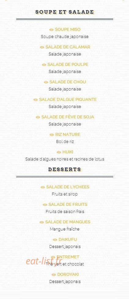 Carte et menu de Sushi Academie à Villefranche sur Saone — Soupes, salades et desserts