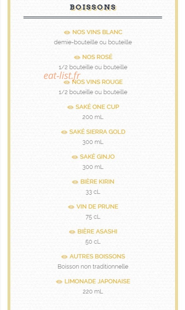 Carte et menu de Sushi Academie à Villefranche sur Saone — Les Boissons
