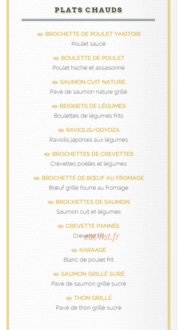 Carte et menu de Sushi Academie à Villefranche sur Saone — Plats chauds
