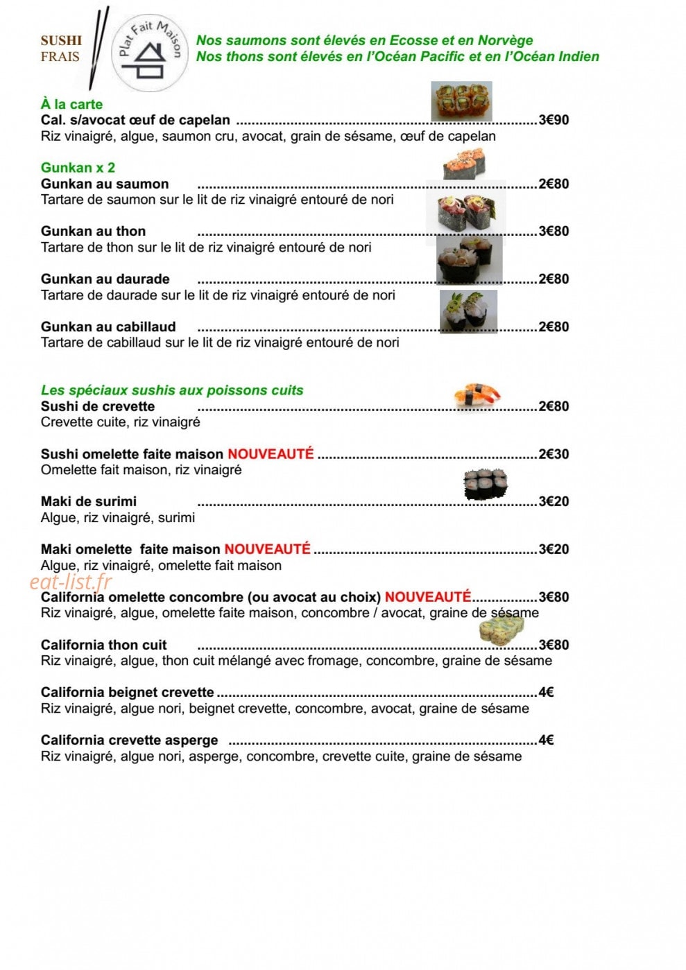 Carte et menu de Sushi Frais à Villefranche sur Saone — Menu à la carte suite et fin
