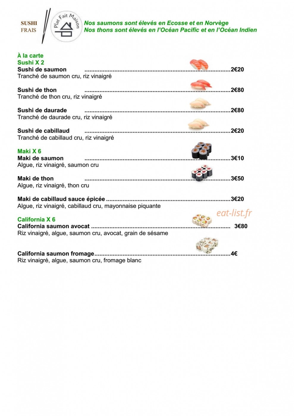 Carte et menu de Sushi Frais à Villefranche sur Saone — Menu à la carte suite