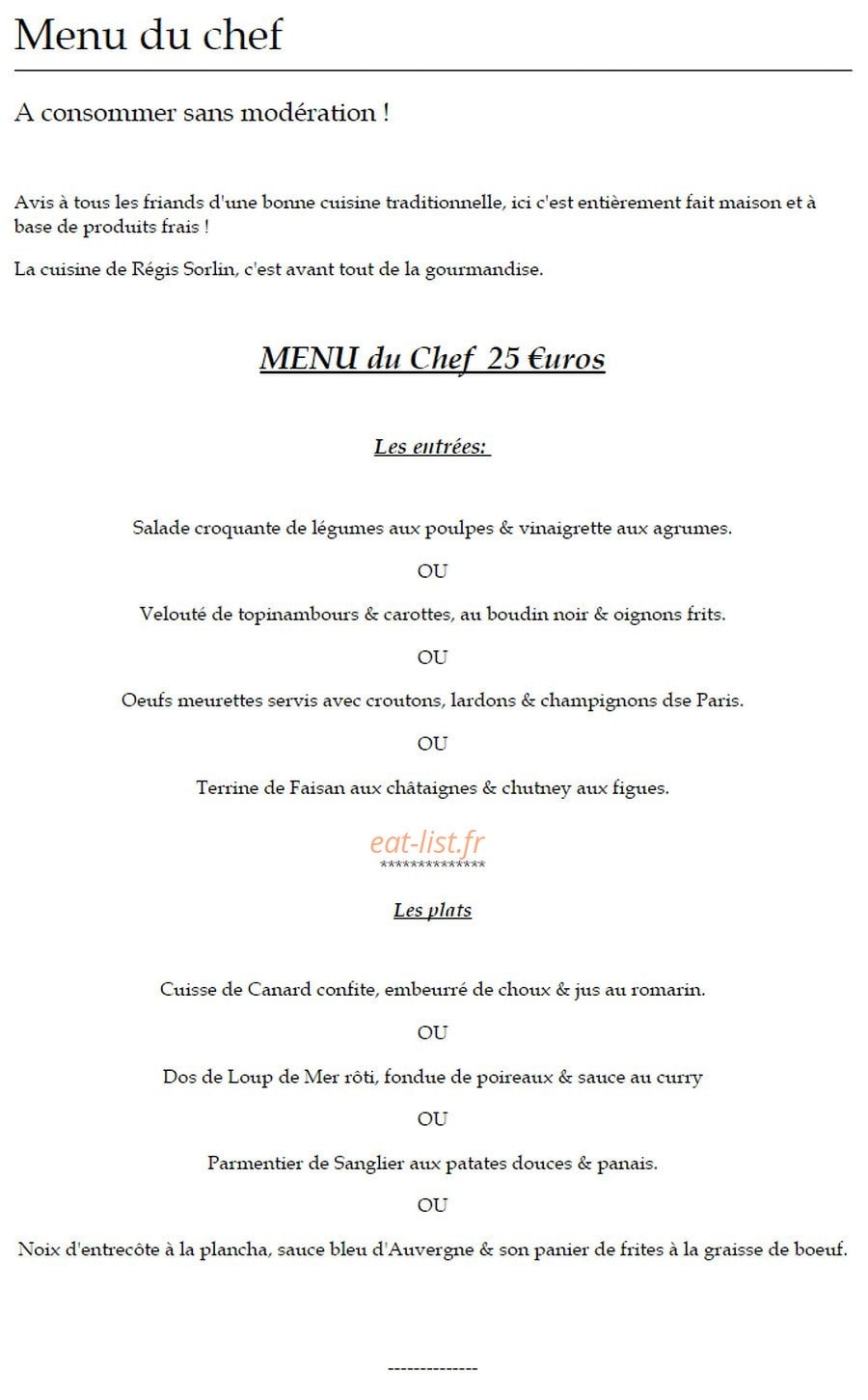 Bistrot de serine — carte page 1