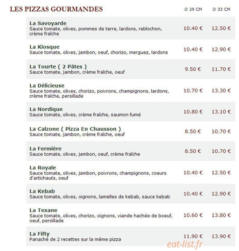 Le Kiosque à Pizzas — carte page 2