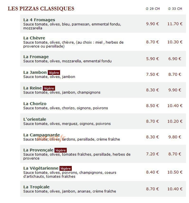 Le Kiosque à Pizzas — carte page 1