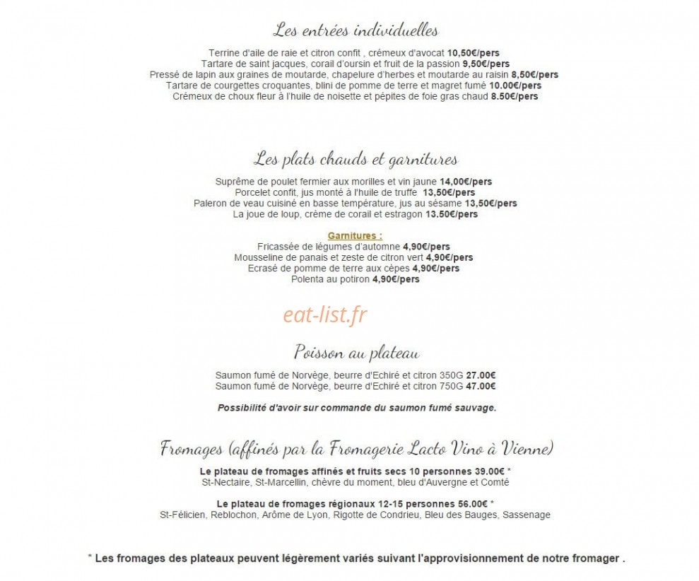 Daveau Traiteur — carte page 1